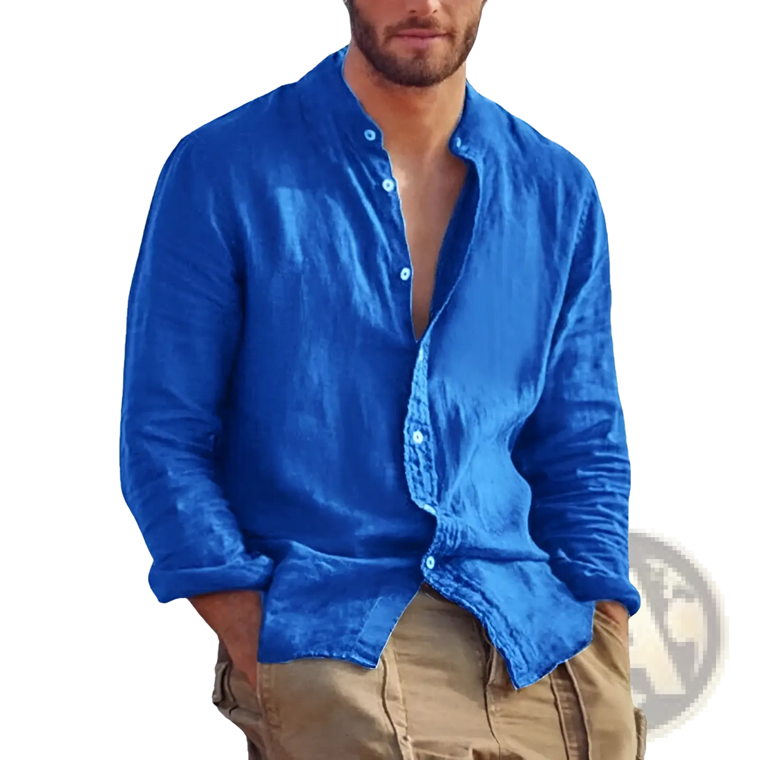 Men's Linen Long Sleeve Stand Collar Casual Shirt