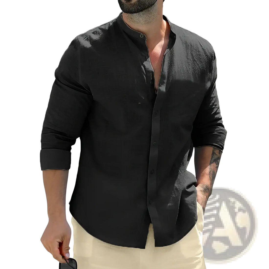 Mens Linen Mandarin Collar Casual Shirt
