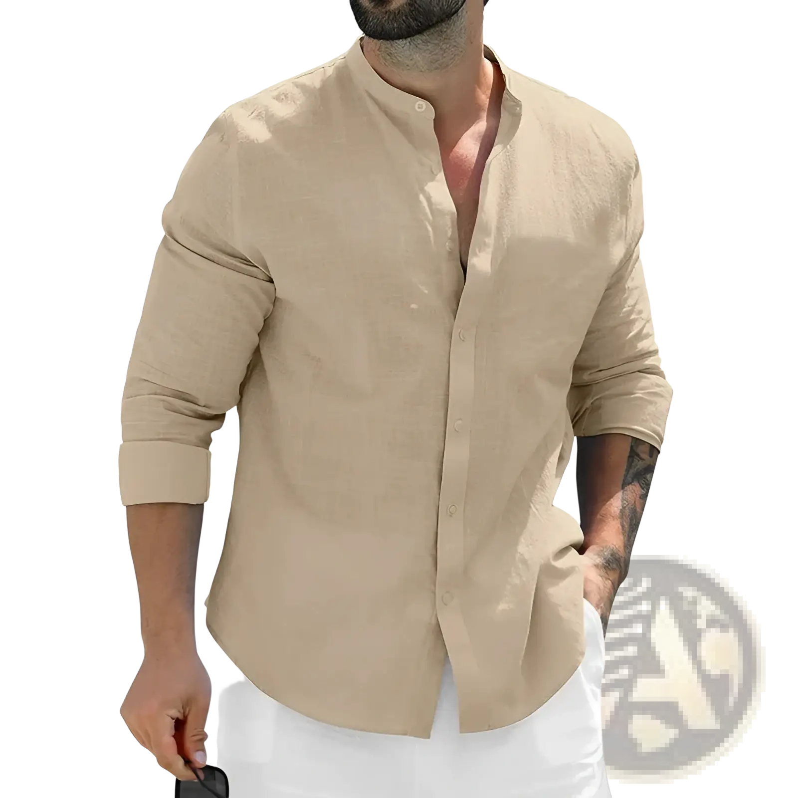 Mens Linen Mandarin Collar Casual Shirt