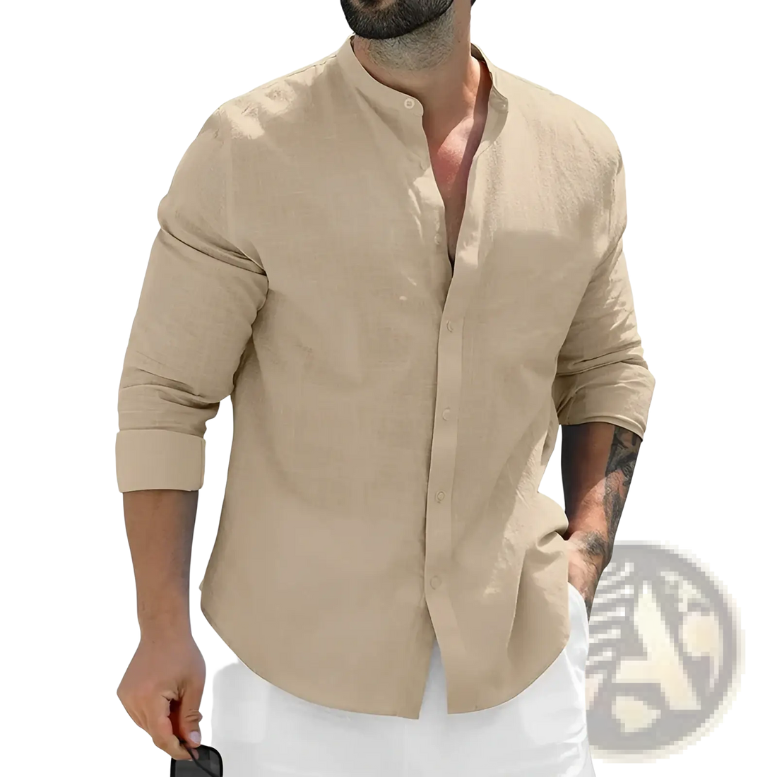 Mens Linen Mandarin Collar Casual Shirt