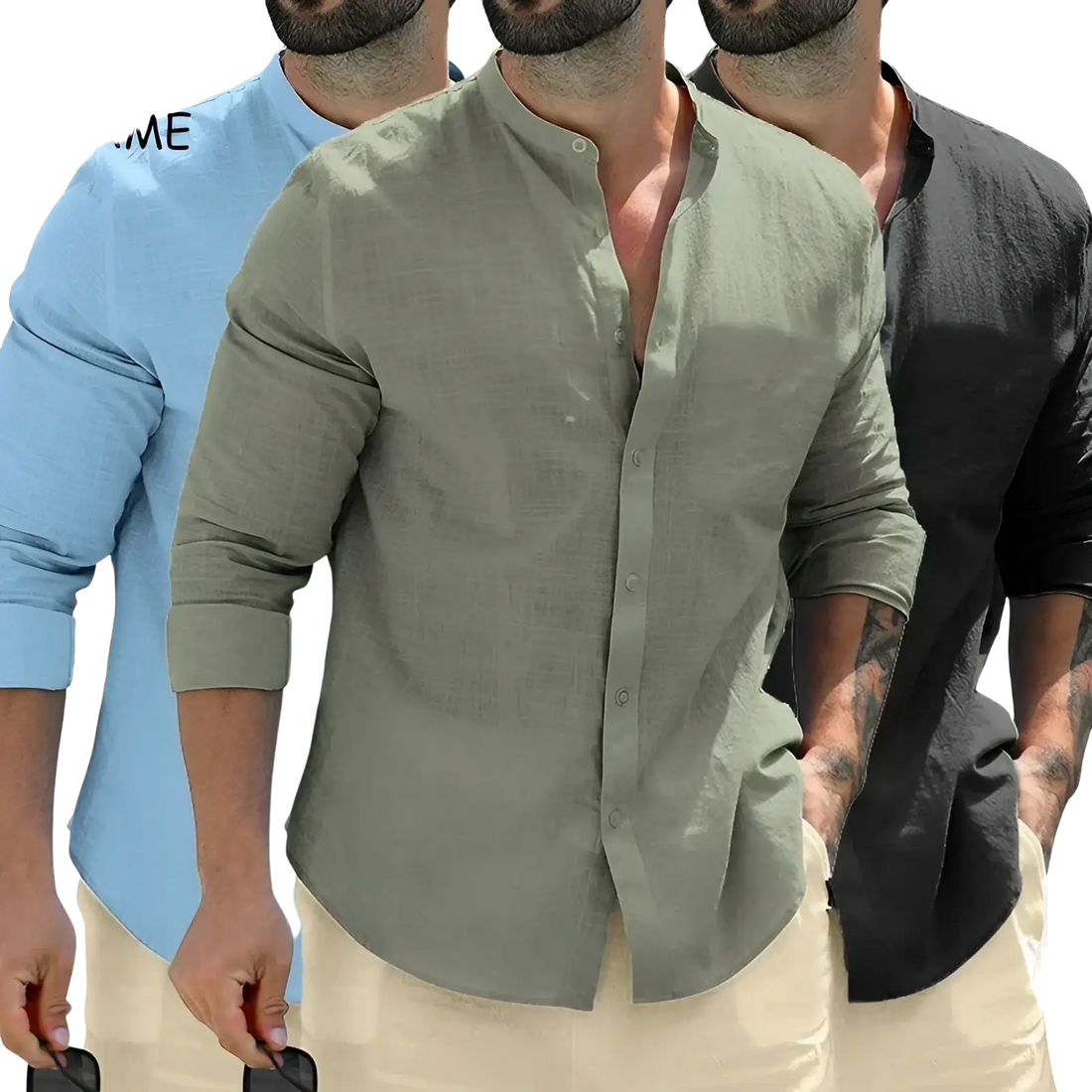 Mens Linen Mandarin Collar Casual Shirt