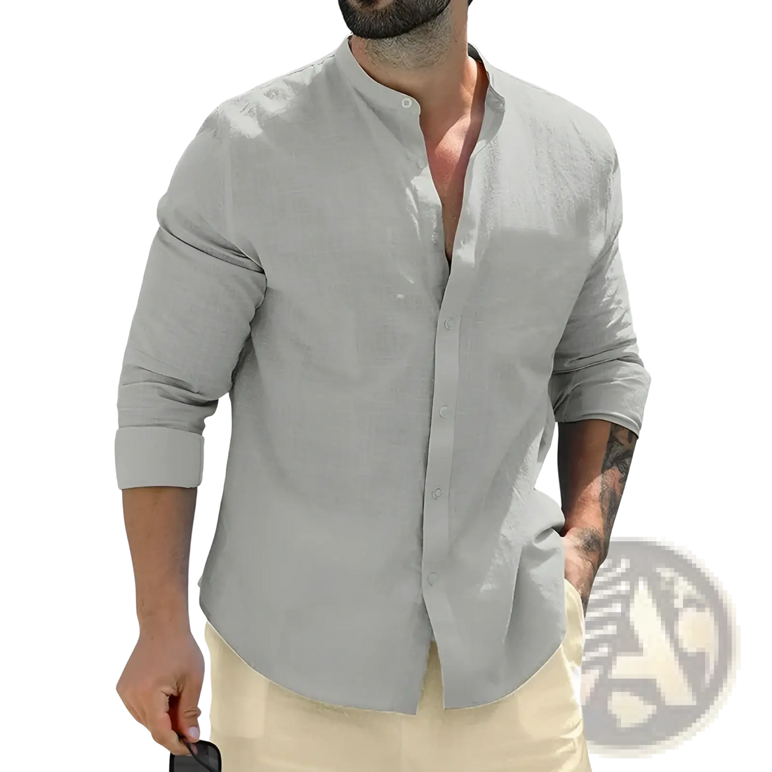 Mens Linen Mandarin Collar Casual Shirt