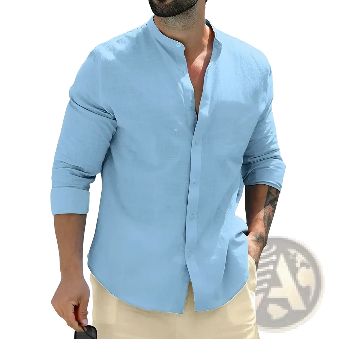 Mens Linen Mandarin Collar Casual Shirt