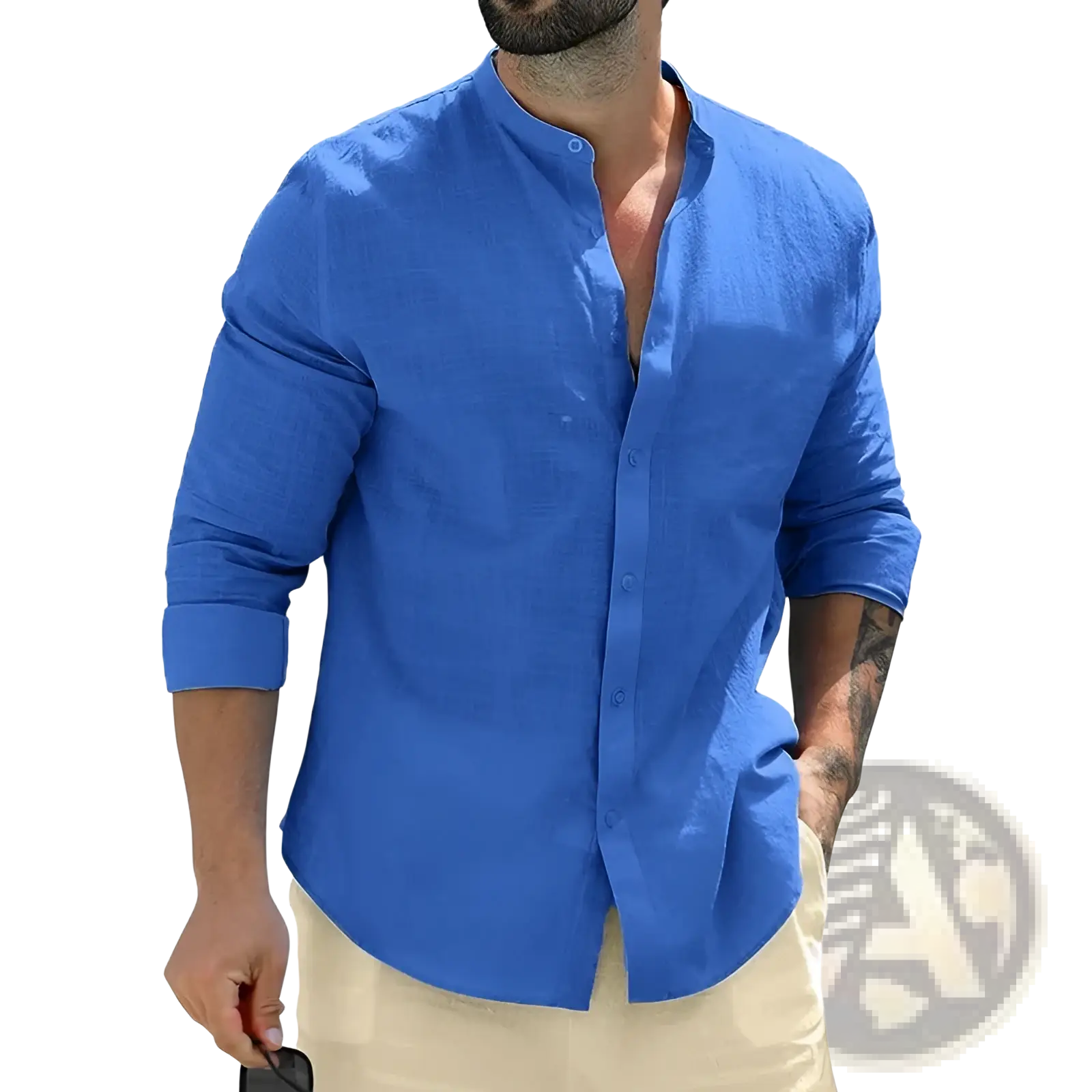 Mens Linen Mandarin Collar Casual Shirt