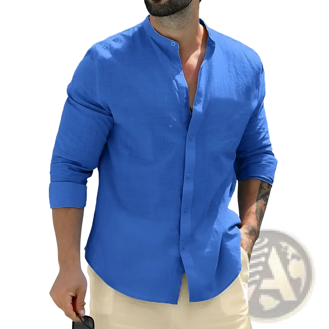 Mens Linen Mandarin Collar Casual Shirt