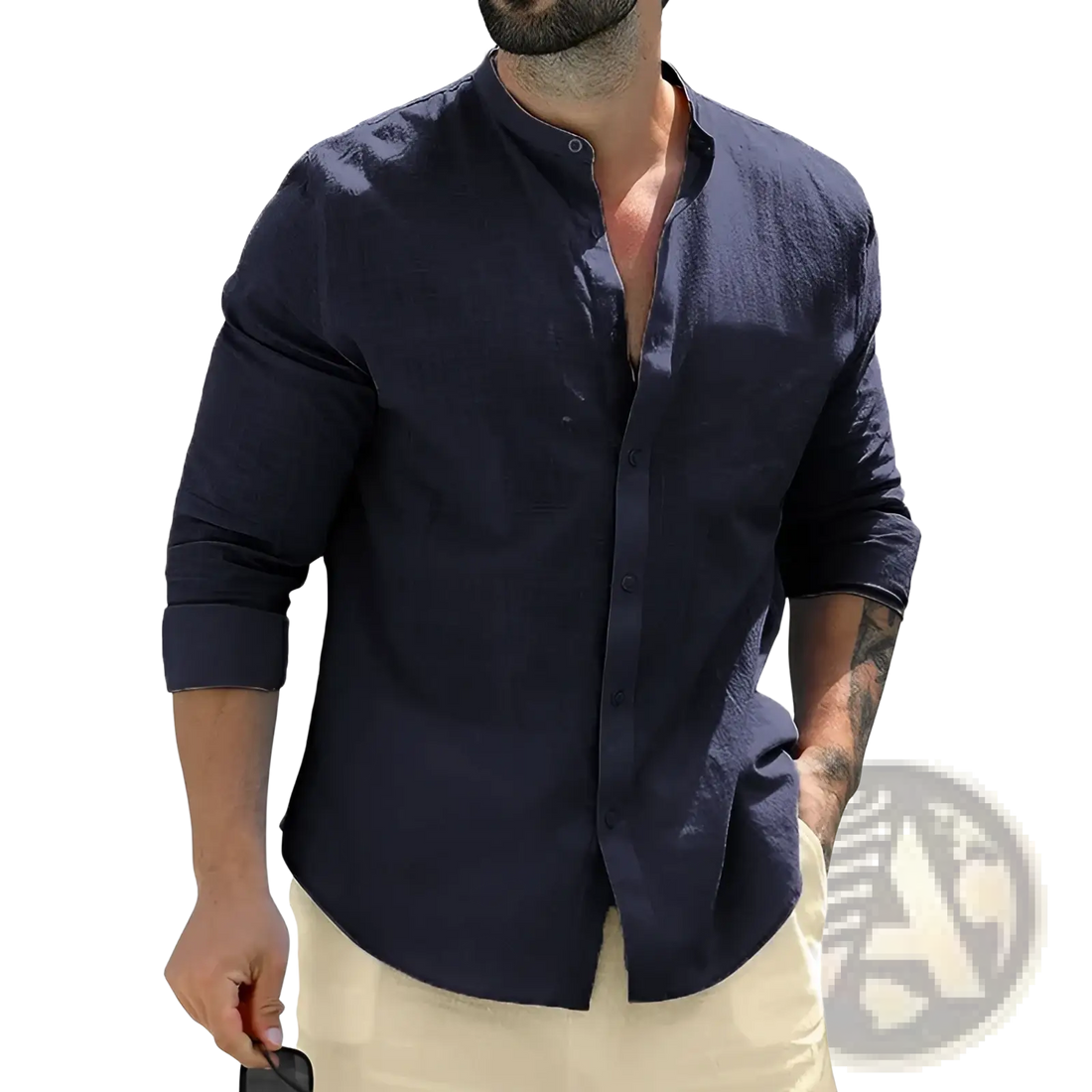 Mens Linen Mandarin Collar Casual Shirt