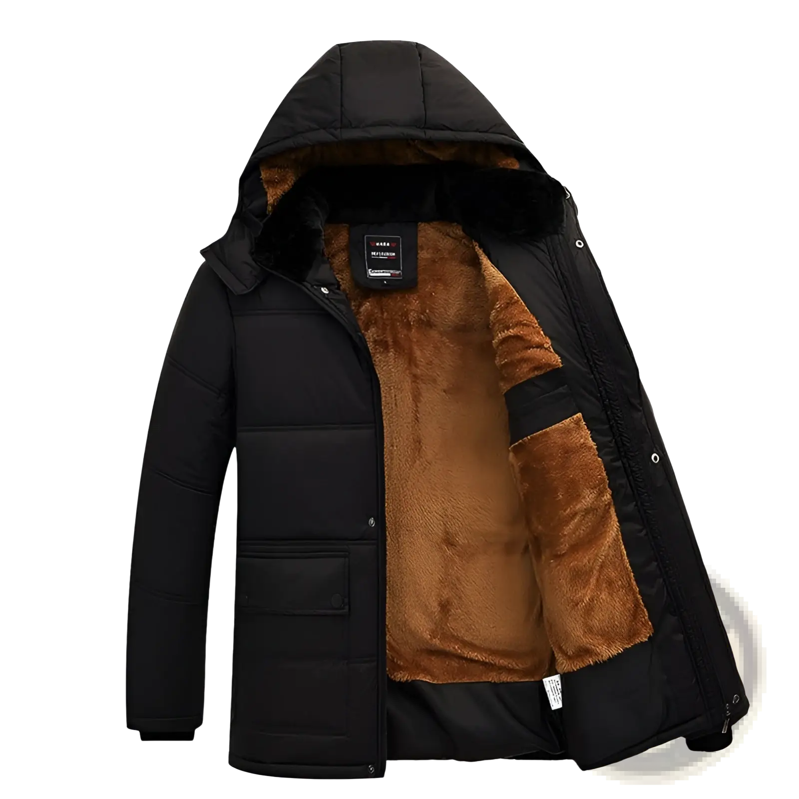 Men's Loose Hooded Quilted Puffer Jacket with Fleece Lining