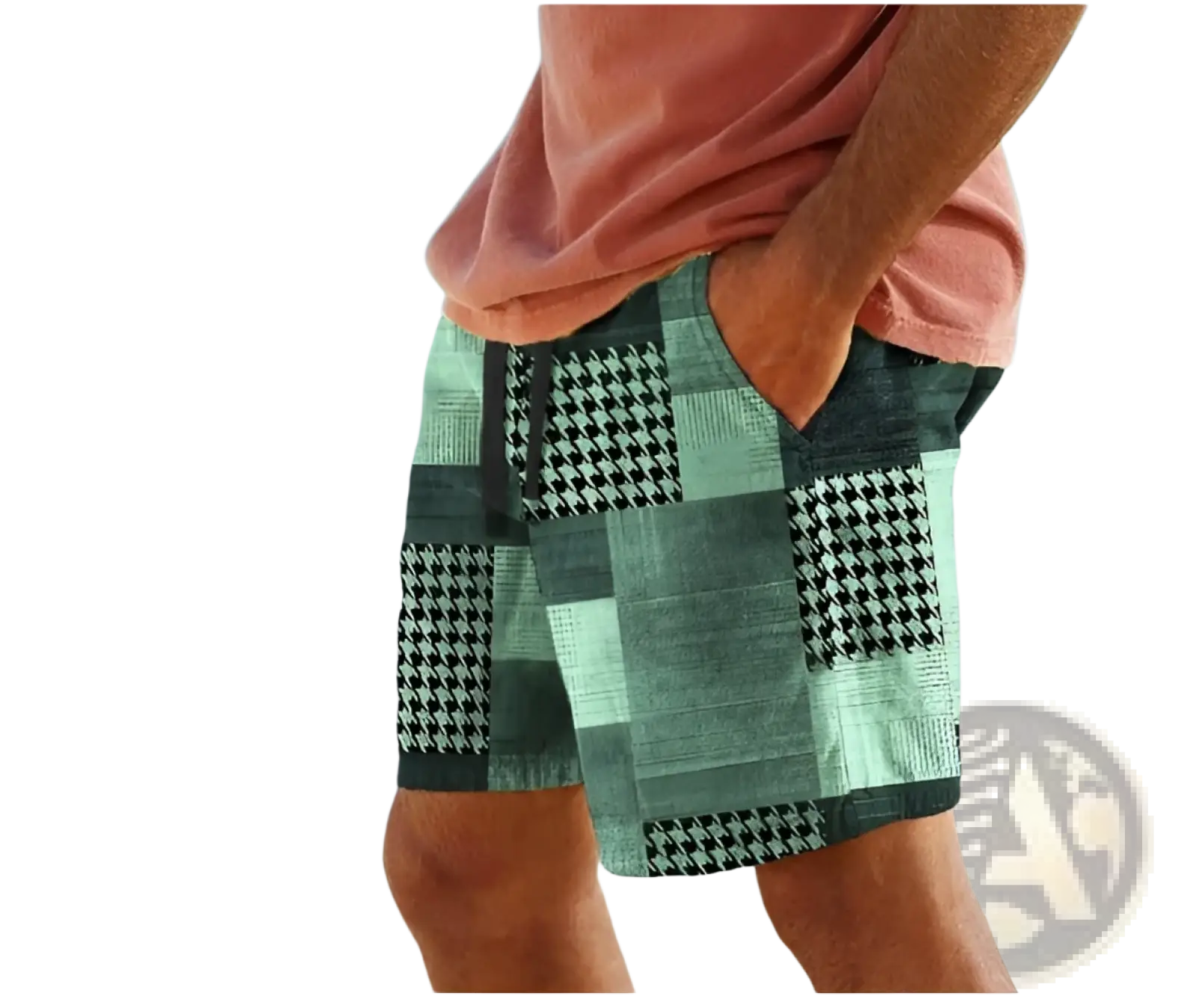 Men's Patchwork Houndstooth Streetwear Casual Shorts