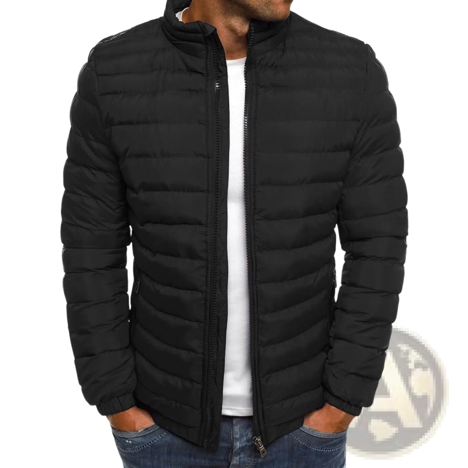 Men's Quilted Puffer Jacket with Stand Collar