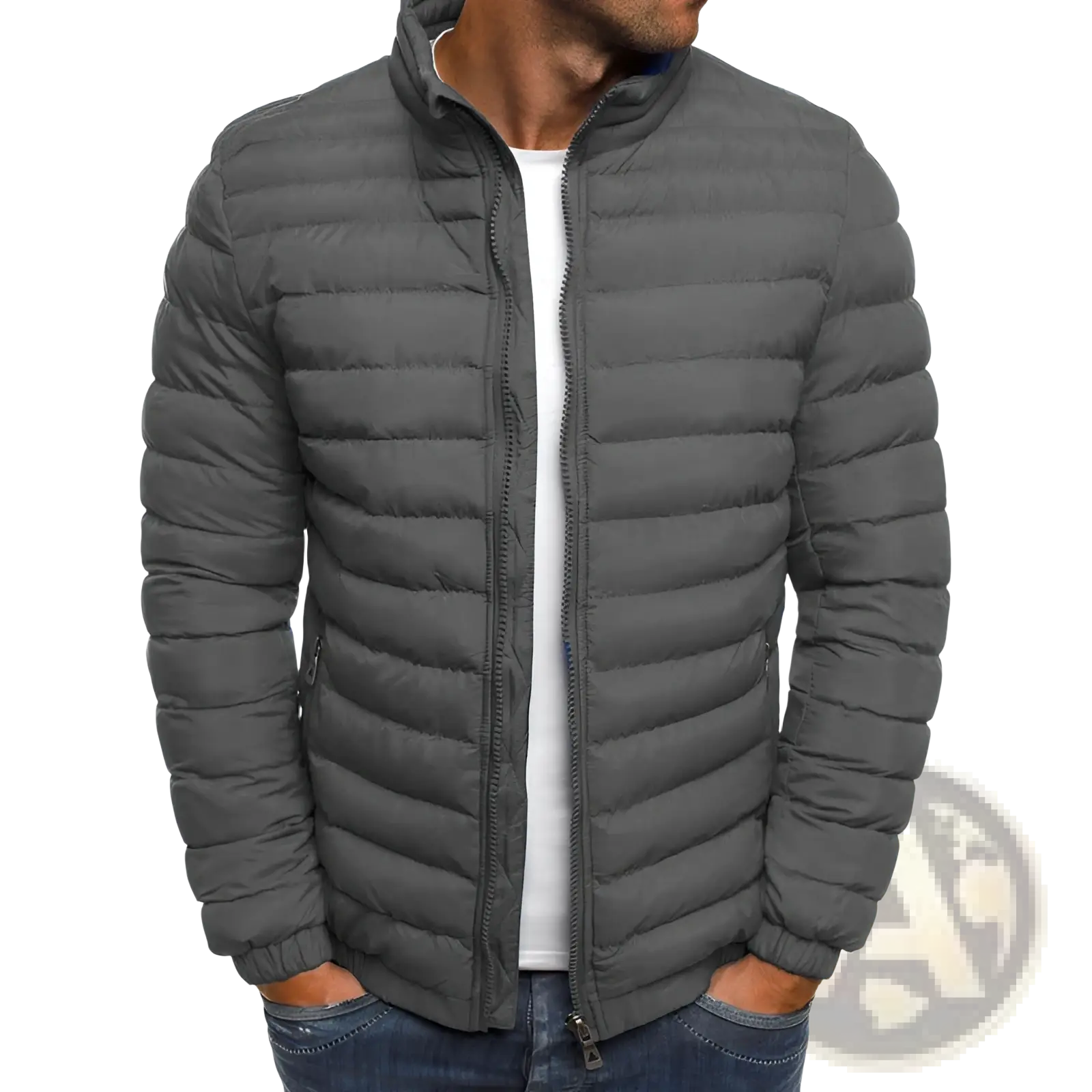 Men's Quilted Puffer Jacket with Stand Collar