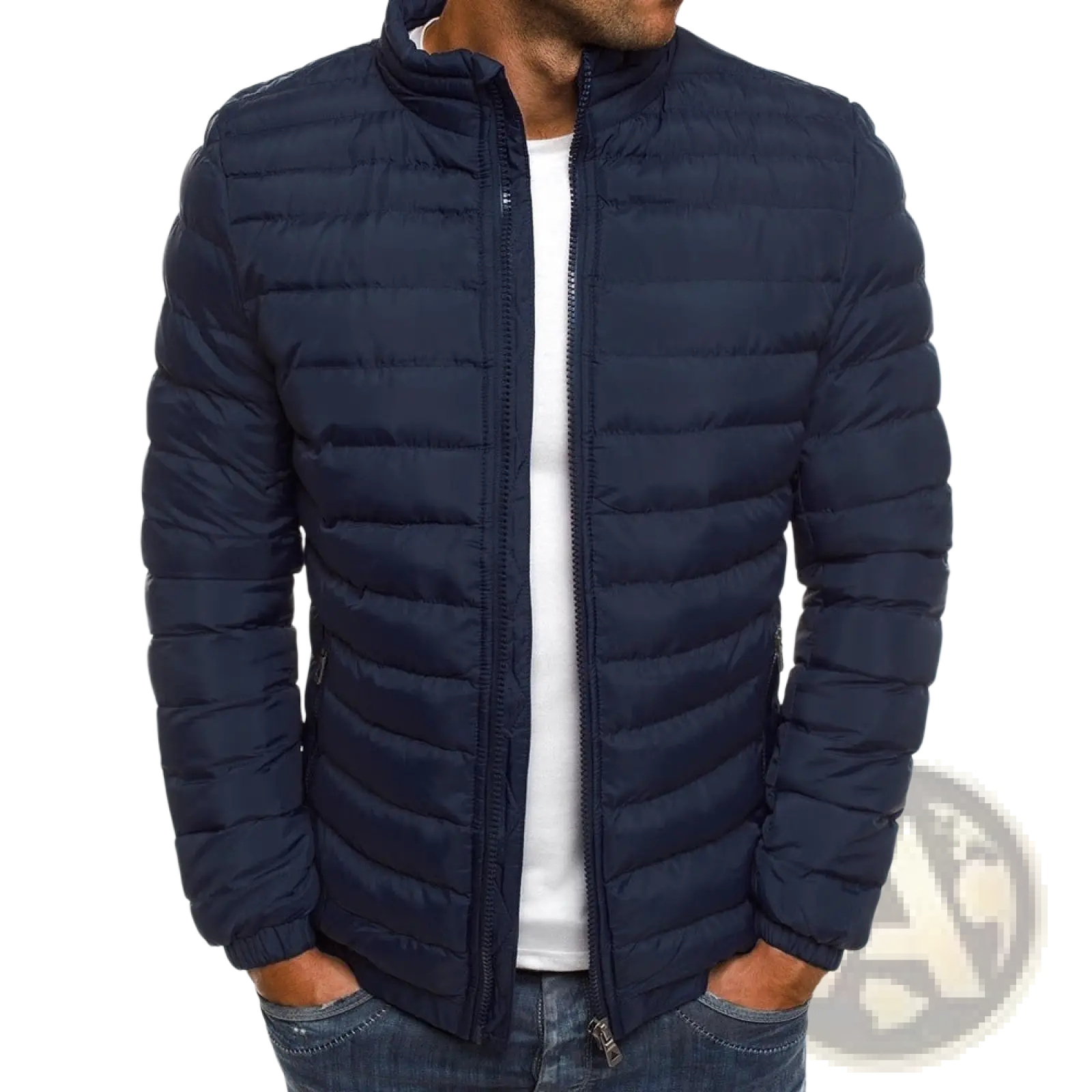 Men's Quilted Puffer Jacket with Stand Collar