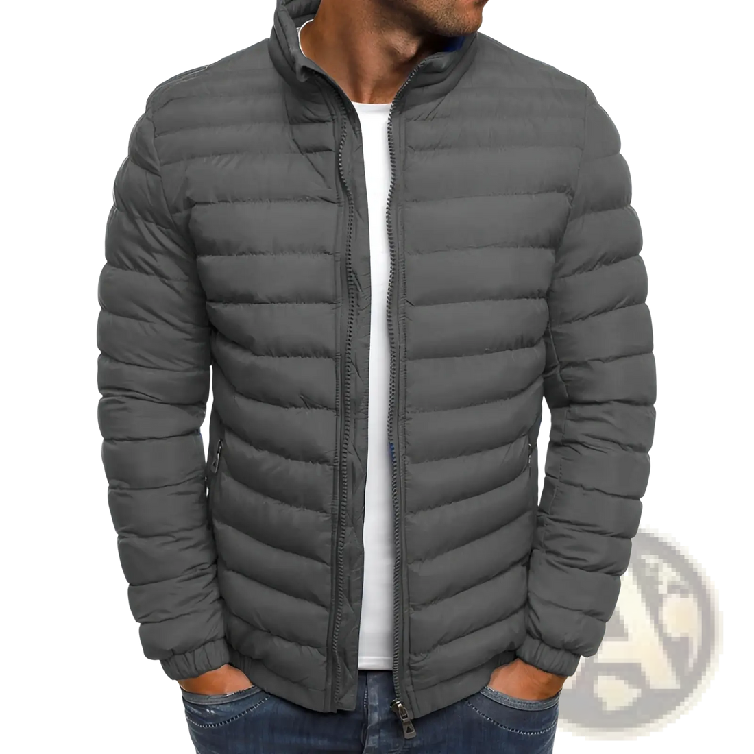 Men's Quilted Puffer Jacket with Stand Collar