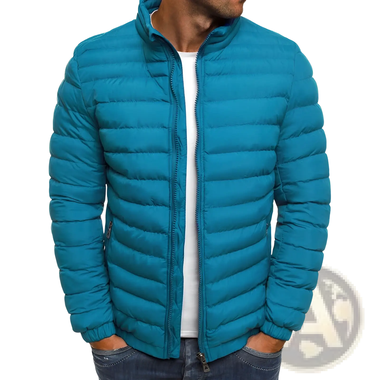 Men's Quilted Puffer Jacket with Stand Collar