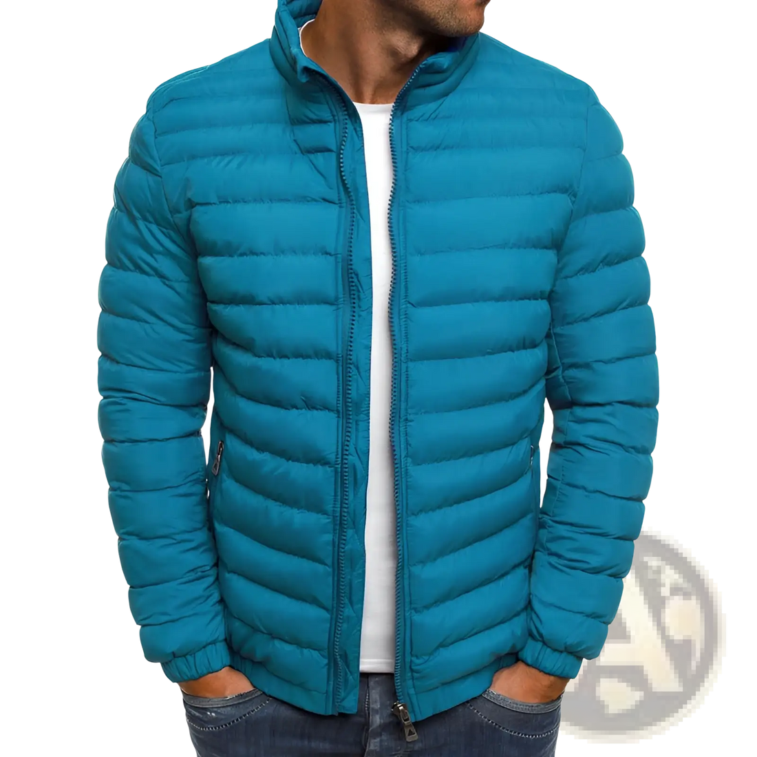 Men's Quilted Puffer Jacket with Stand Collar
