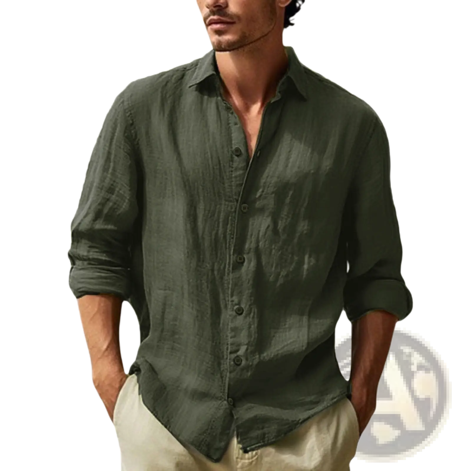 Men's Relaxed Fit Cotton Linen Long Sleeve Shirt