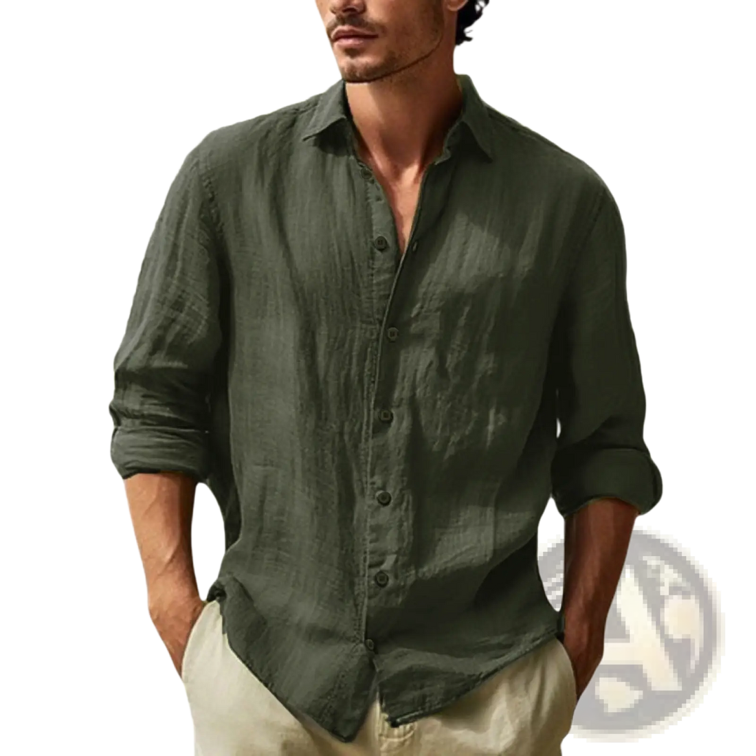 Men's Relaxed Fit Cotton Linen Long Sleeve Shirt