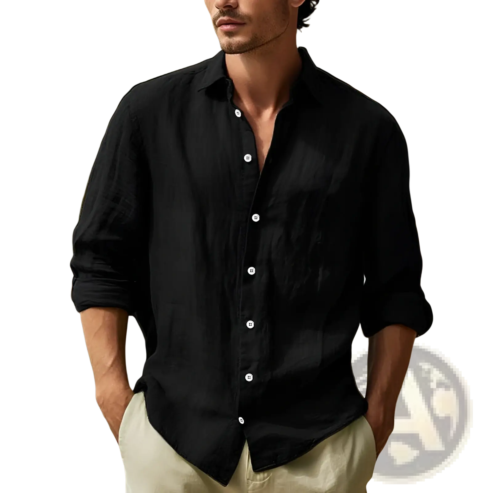 Men's Relaxed Fit Cotton Linen Long Sleeve Shirt