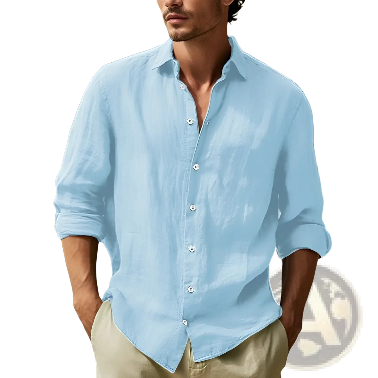 Men's Relaxed Fit Cotton Linen Long Sleeve Shirt