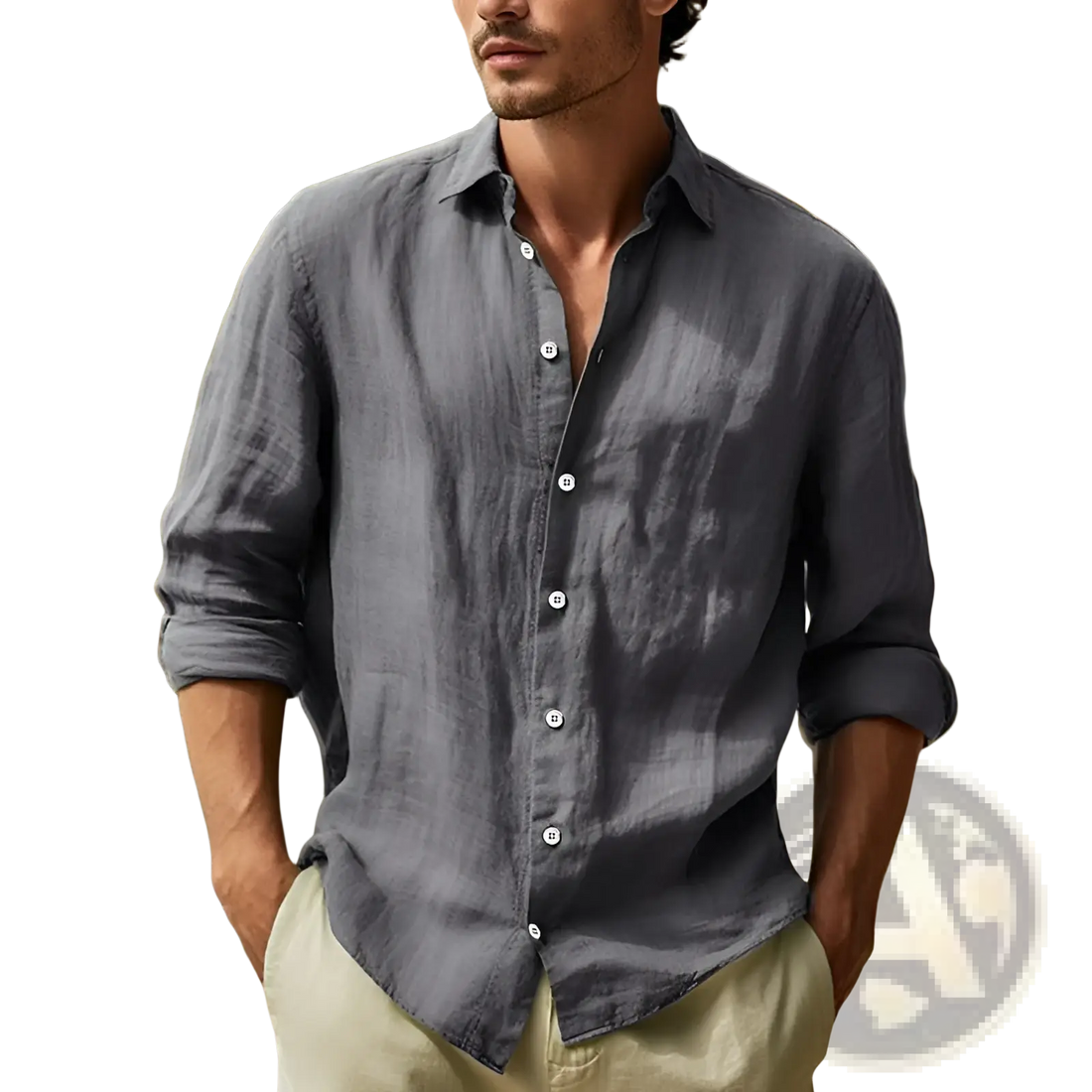Men's Relaxed Fit Cotton Linen Long Sleeve Shirt