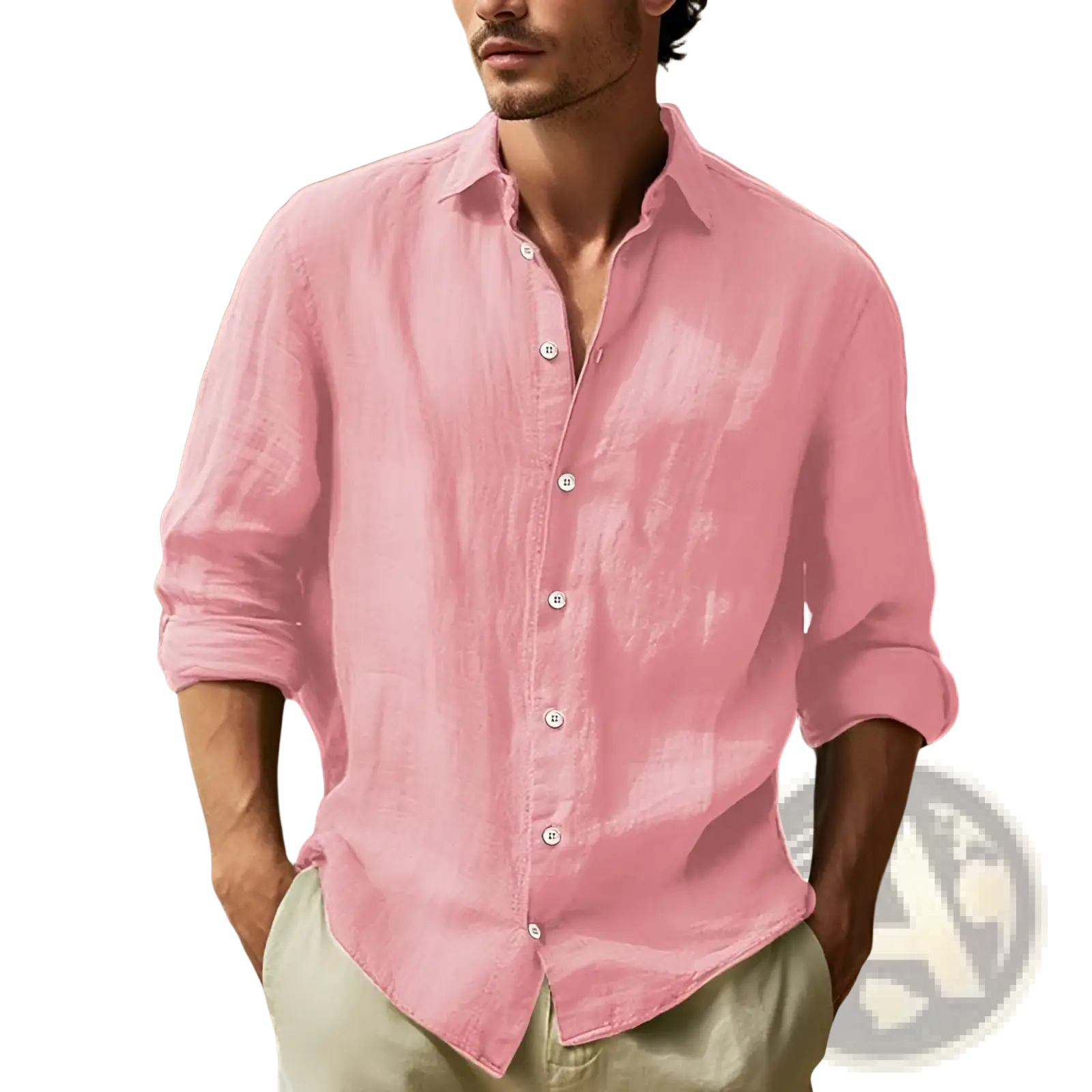 Men's Relaxed Fit Cotton Linen Long Sleeve Shirt
