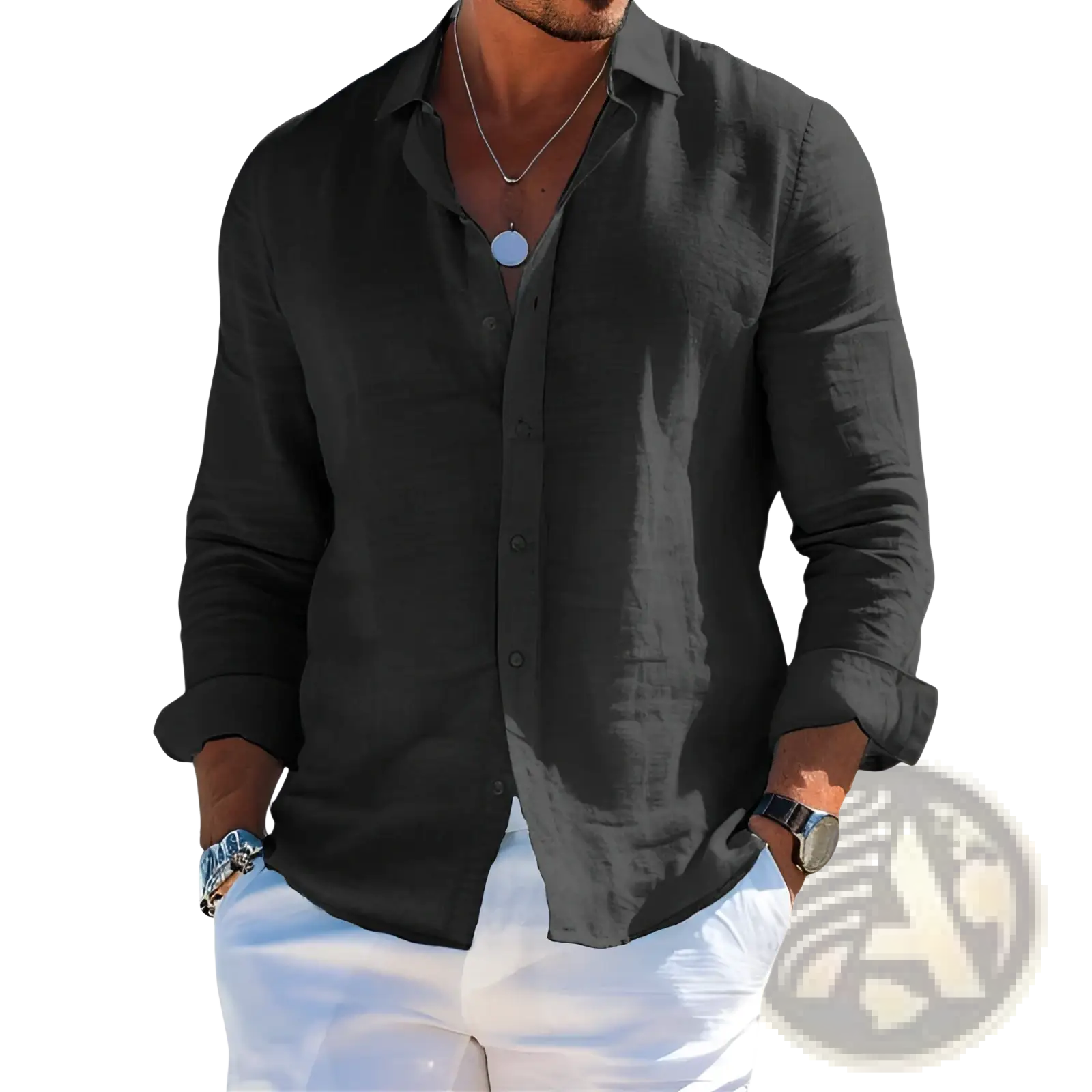Men's Relaxed Fit Linen Button Down Shirt
