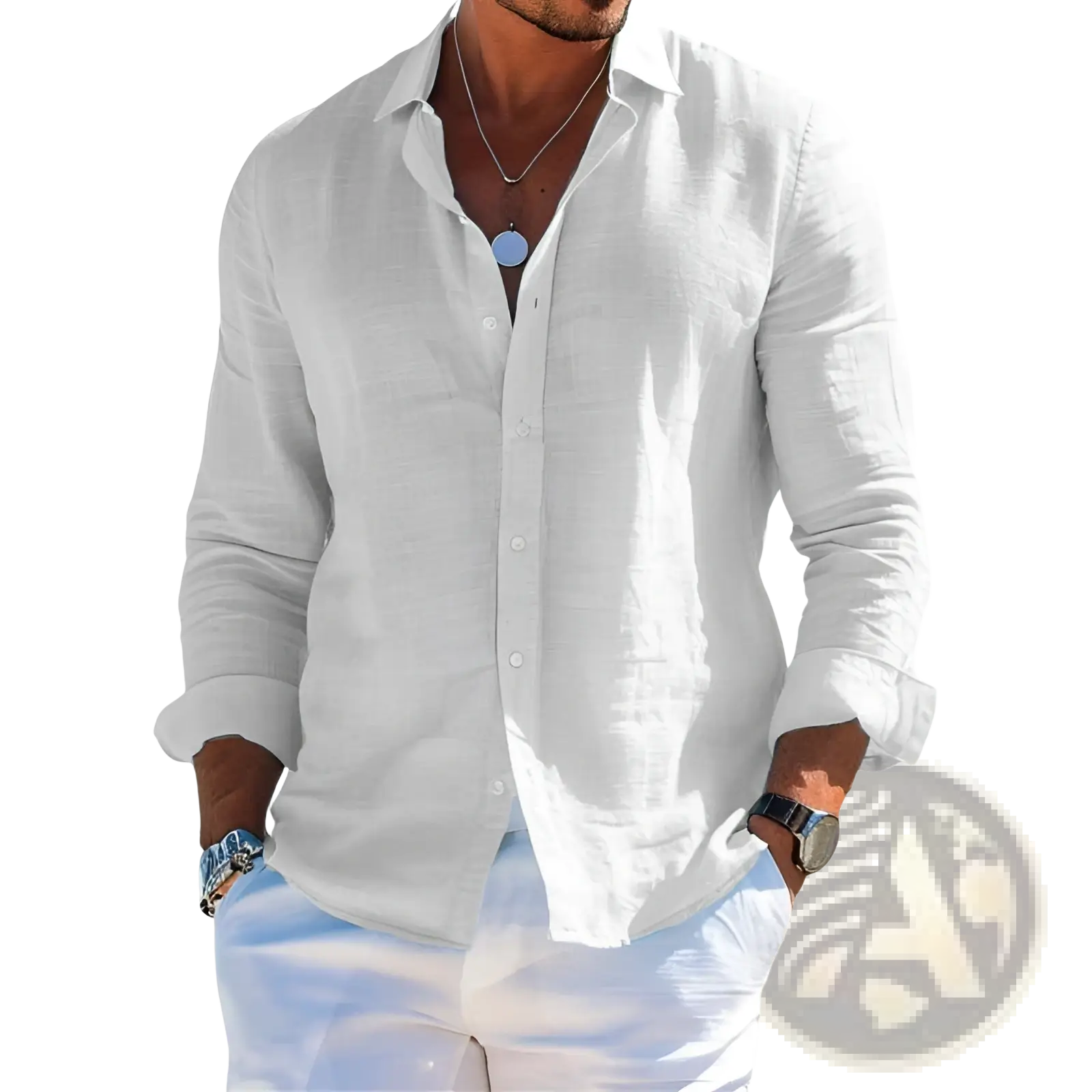 Men's Relaxed Fit Linen Button Down Shirt