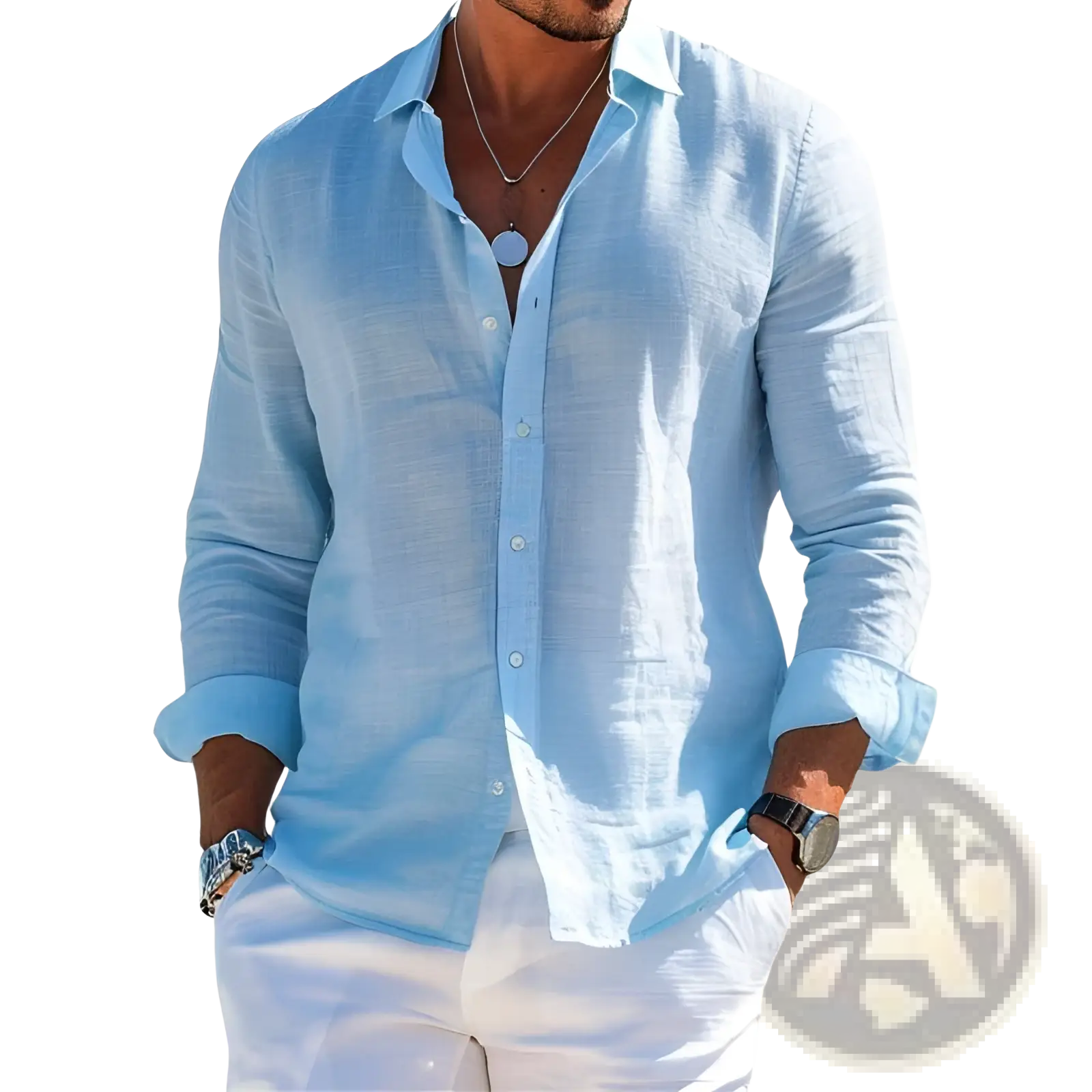 Men's Relaxed Fit Linen Button Down Shirt