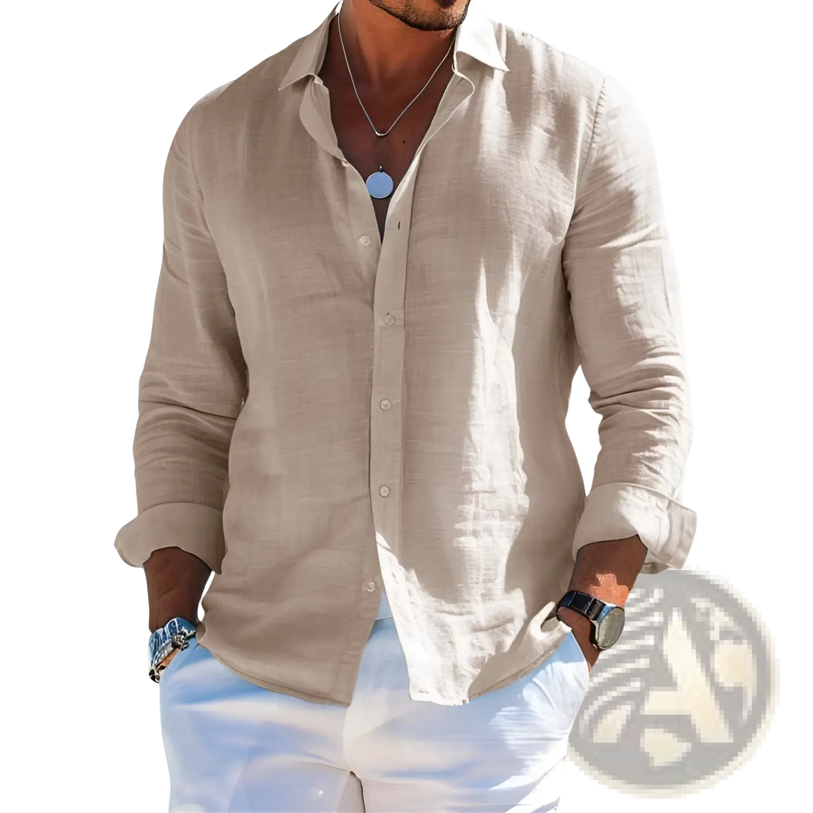 Men's Relaxed Fit Linen Button Down Shirt