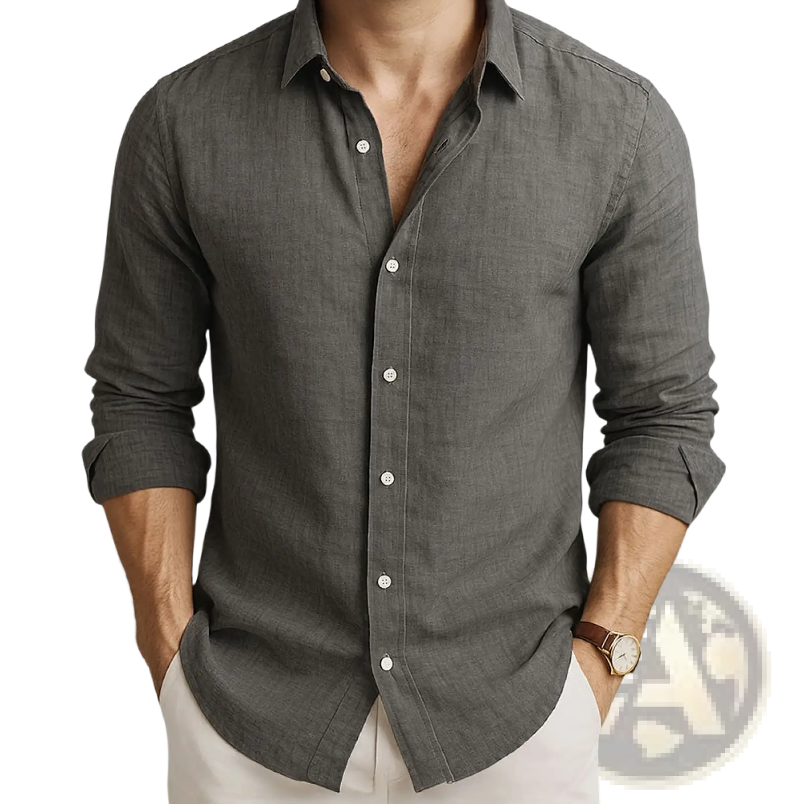 Men's Relaxed Fit Long Sleeve Cotton Linen Shirt