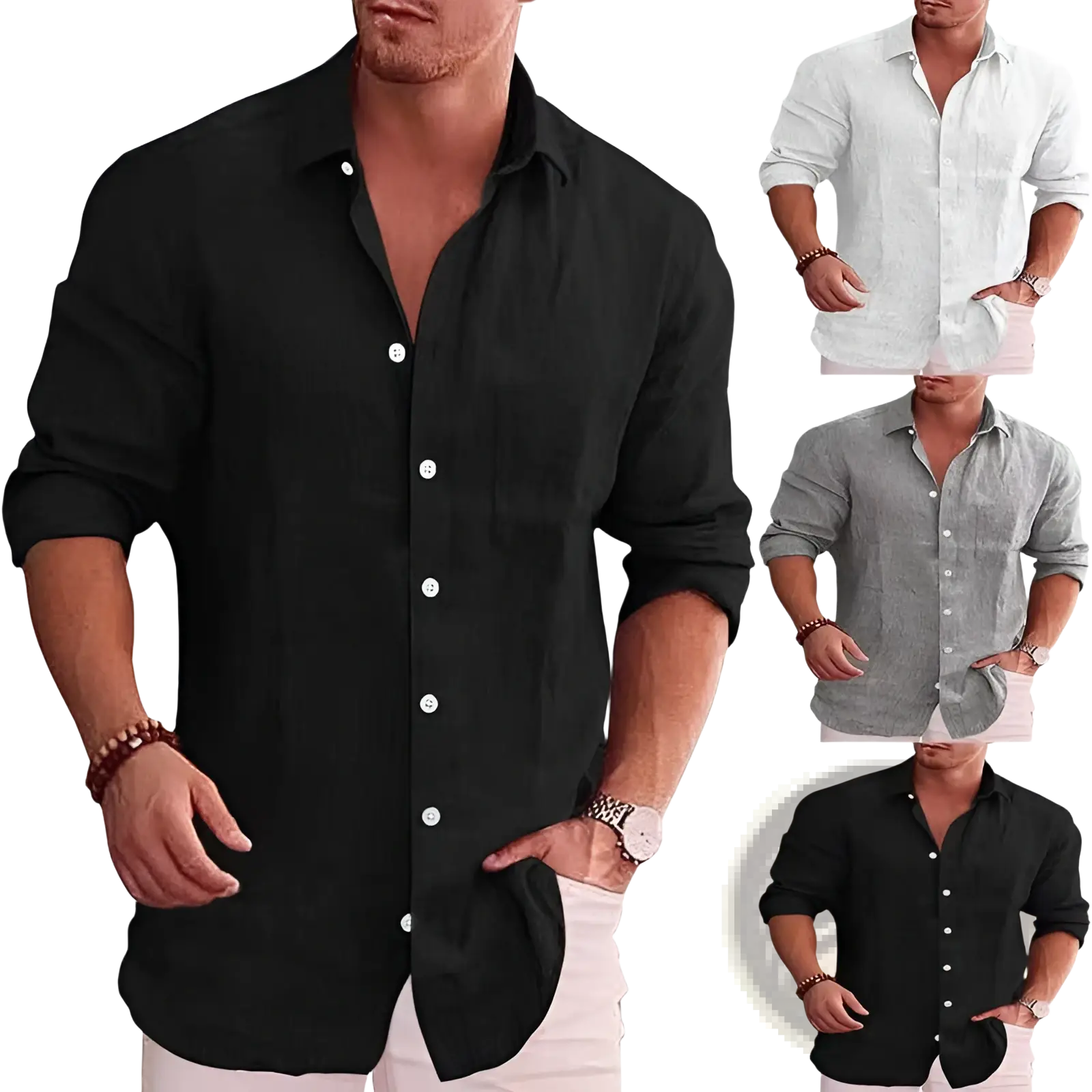 Men's Relaxed Fit Long Sleeve Linen Blend Casual Shirt
