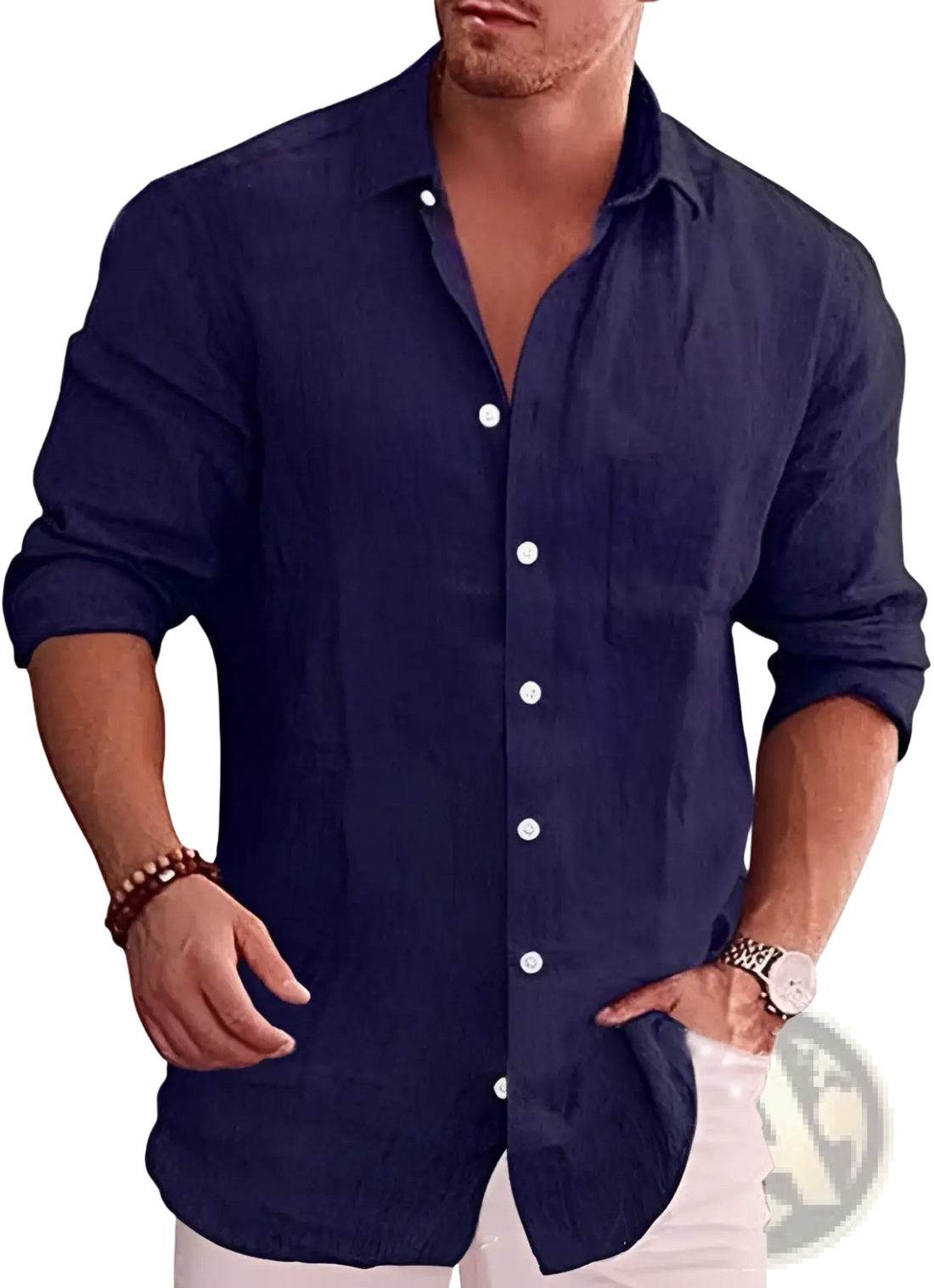 Men's Relaxed Fit Long Sleeve Linen Blend Casual Shirt