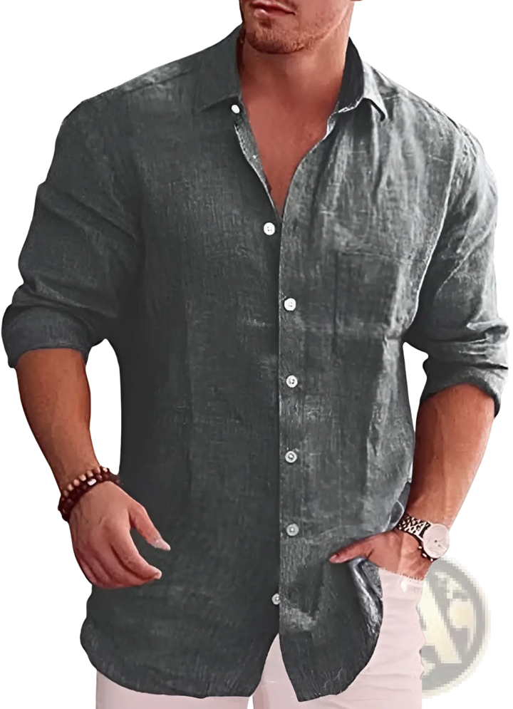 Men's Relaxed Fit Long Sleeve Linen Blend Casual Shirt