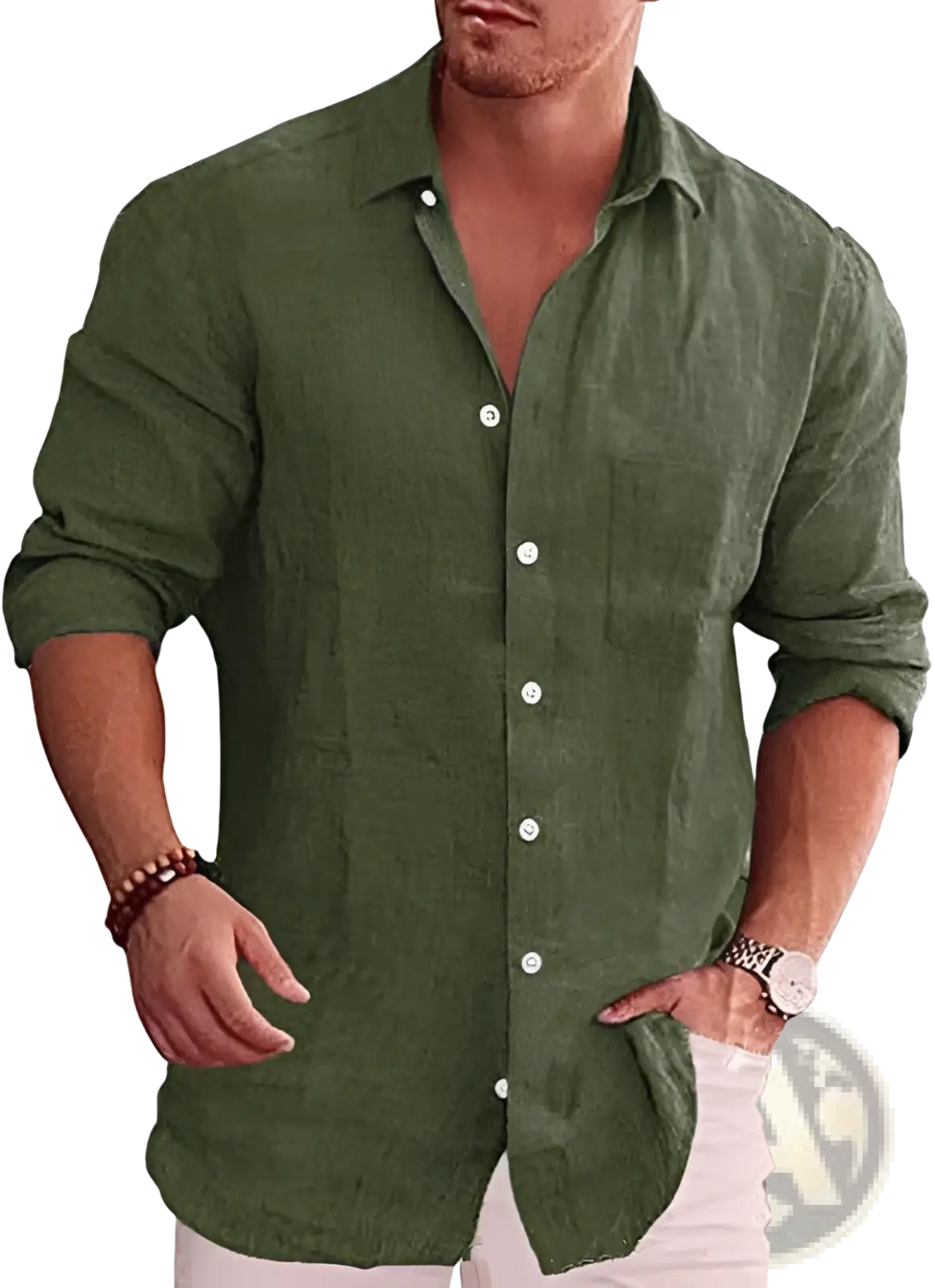 Men's Relaxed Fit Long Sleeve Linen Blend Casual Shirt