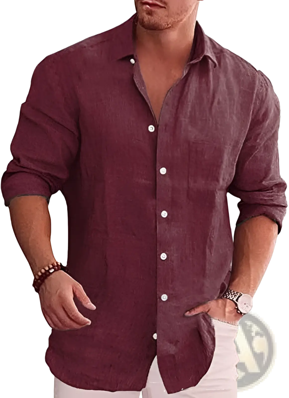 Men's Relaxed Fit Long Sleeve Linen Blend Casual Shirt