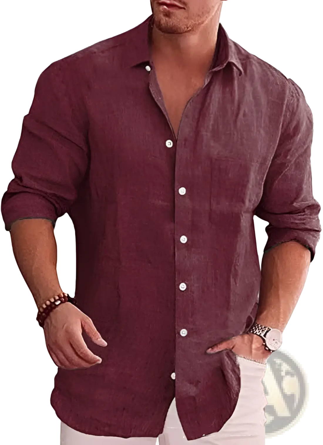 Men's Relaxed Fit Long Sleeve Linen Blend Casual Shirt