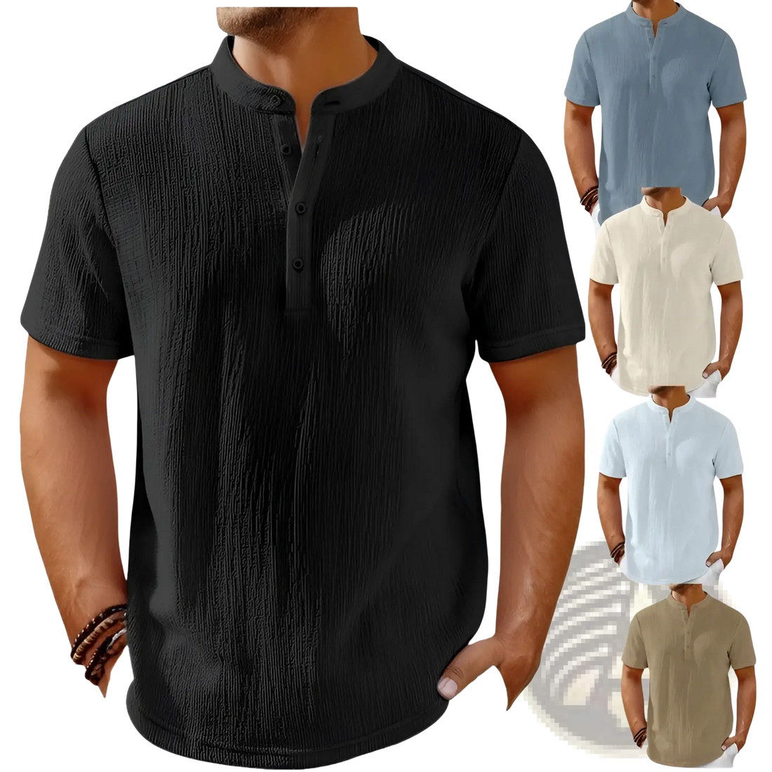 Men's Retro Textured Cotton Linen Henley Shirt
