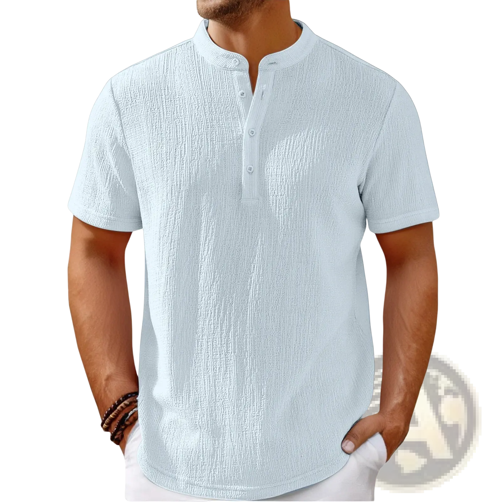 Men's Retro Textured Cotton Linen Henley Shirt