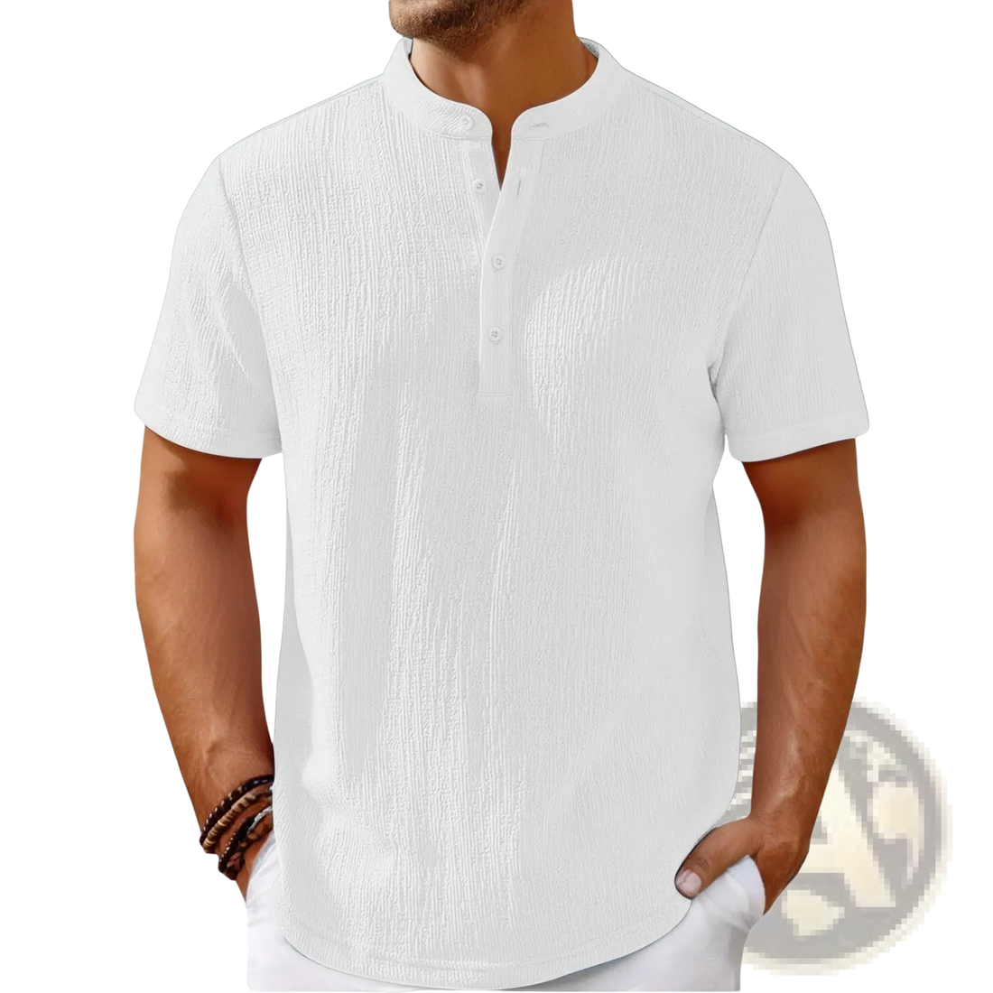 Men's Retro Textured Cotton Linen Henley Shirt