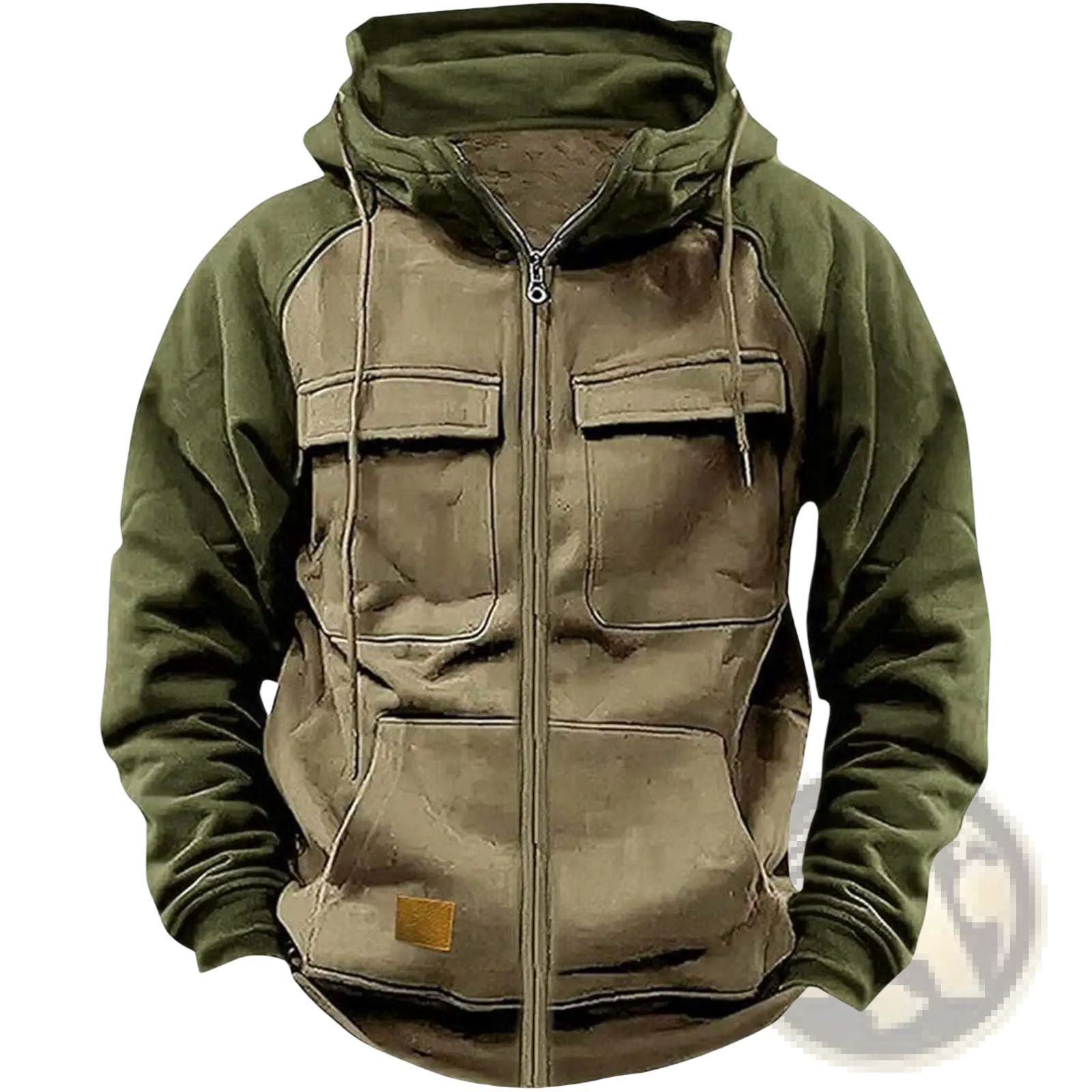 Men's Retro Velvet Lined Multi Pocket Zip Hoodie