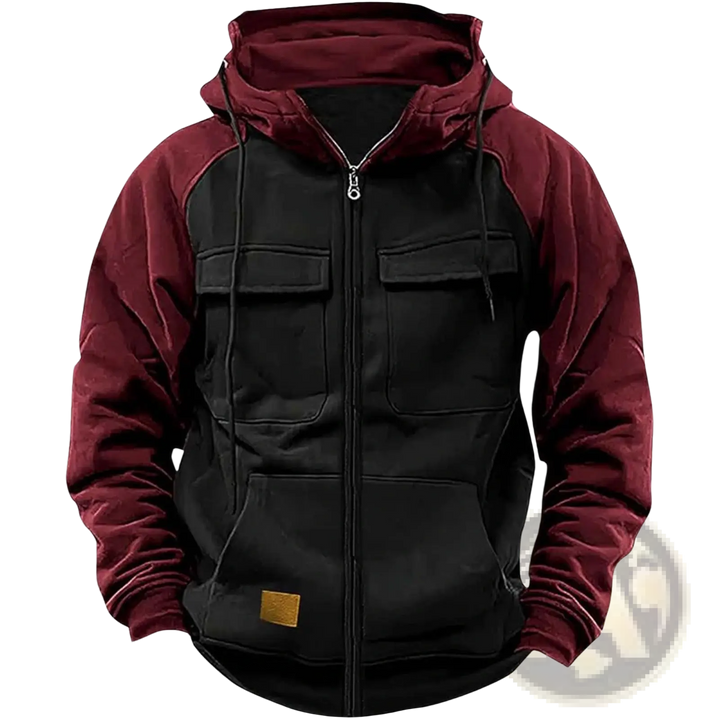 Men's Retro Velvet Lined Multi Pocket Zip Hoodie