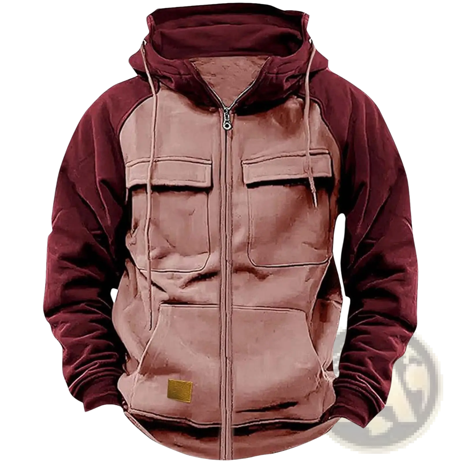 Men's Retro Velvet Lined Multi Pocket Zip Hoodie