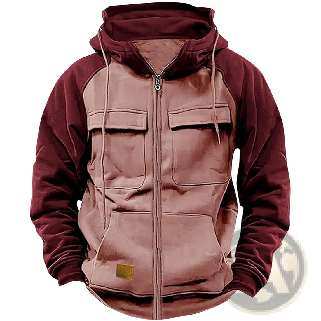 Men's Retro Velvet Lined Multi Pocket Zip Hoodie