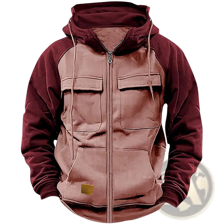Men's Retro Velvet Lined Multi Pocket Zip Hoodie