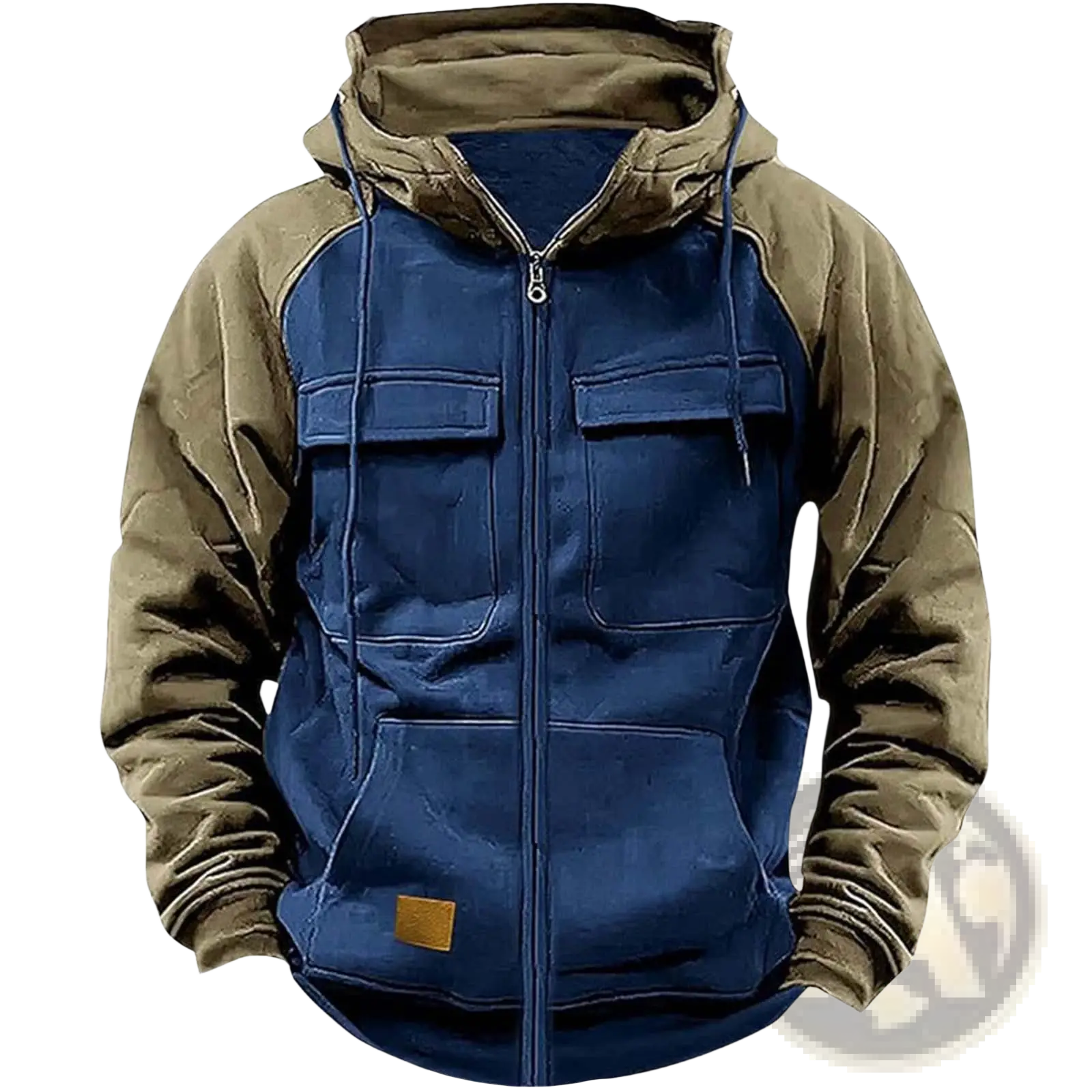 Men's Retro Velvet Lined Multi Pocket Zip Hoodie