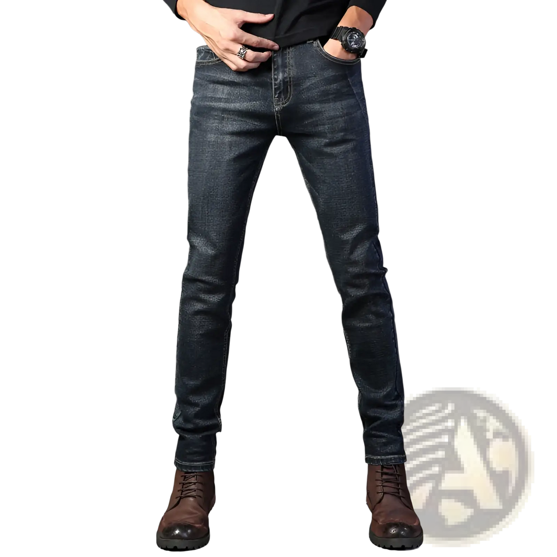 Men's Slim Fit Dark Wash Straight Stretch Denim Jeans