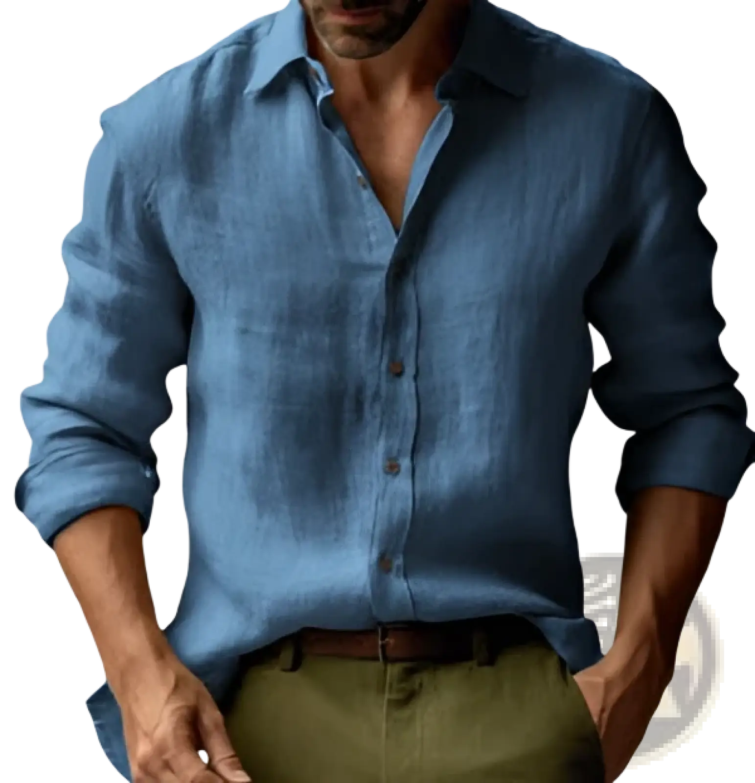Men's Slim Fit Digital Print Linen Blend Casual Shirt