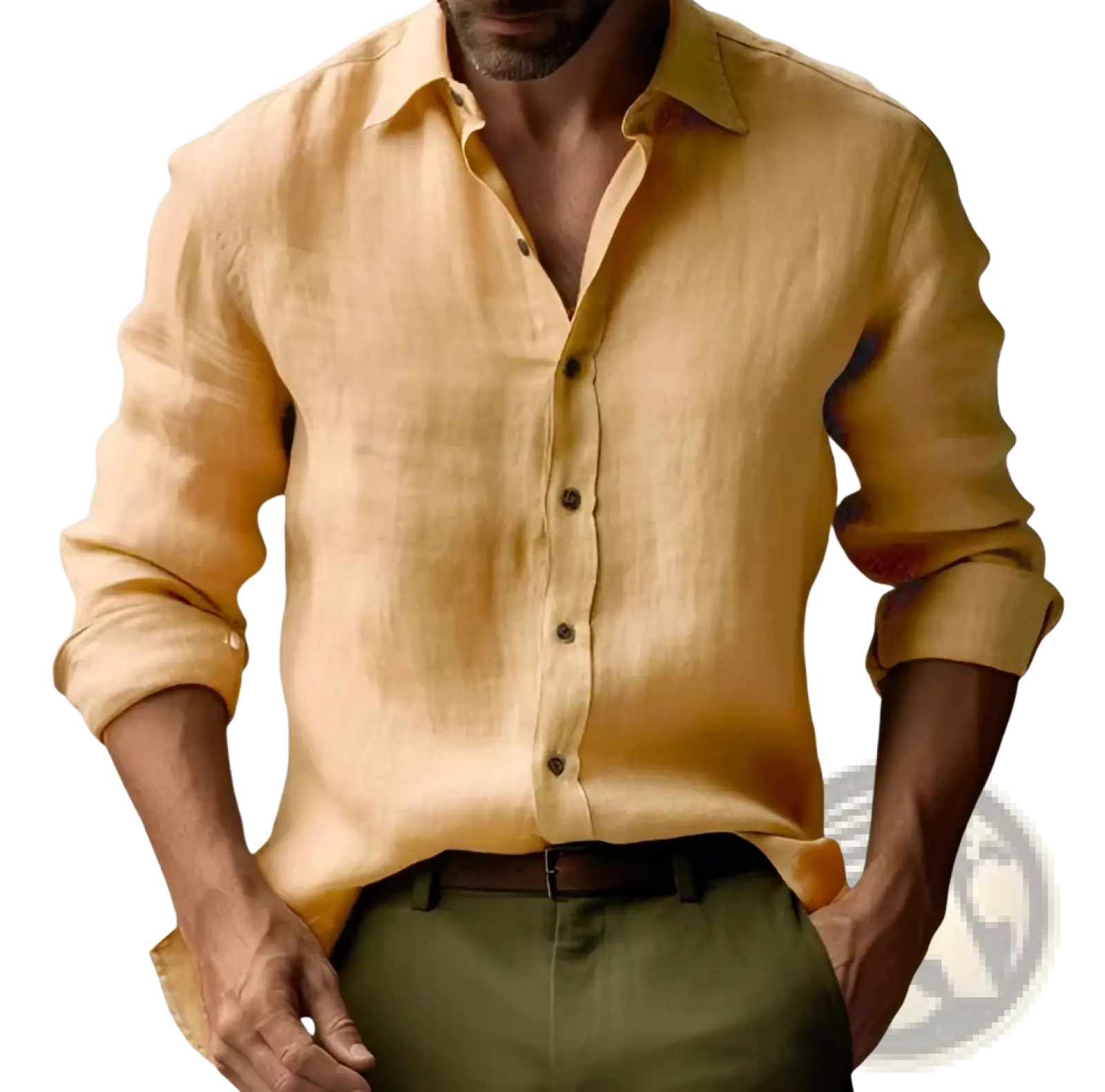 Men's Slim Fit Digital Print Linen Blend Casual Shirt