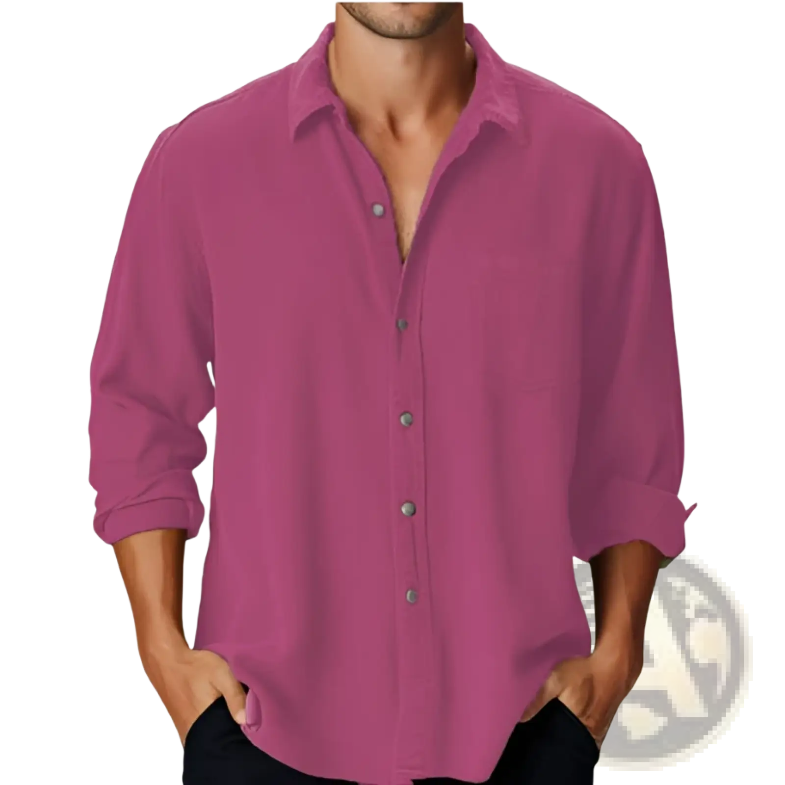 Men's Slim Fit Digital Print Linen Blend Casual Shirt