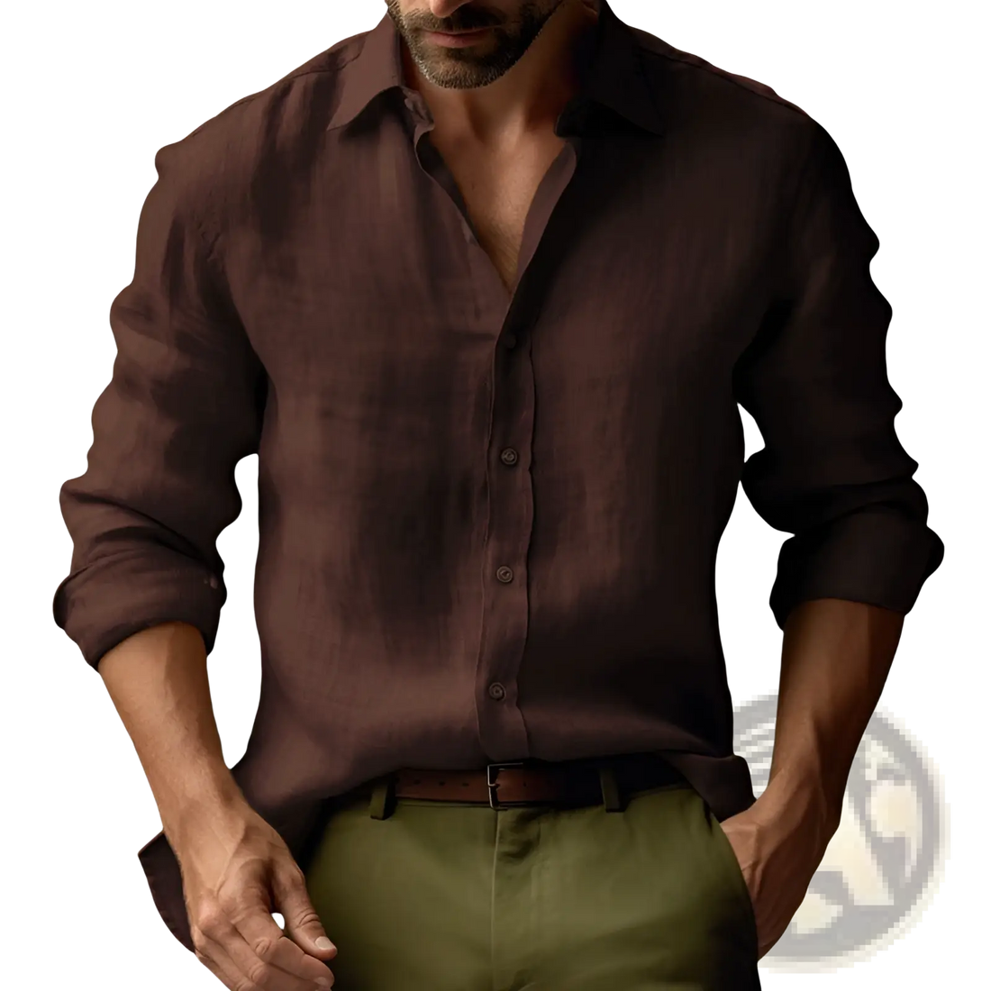 Men's Slim Fit Digital Print Linen Blend Casual Shirt