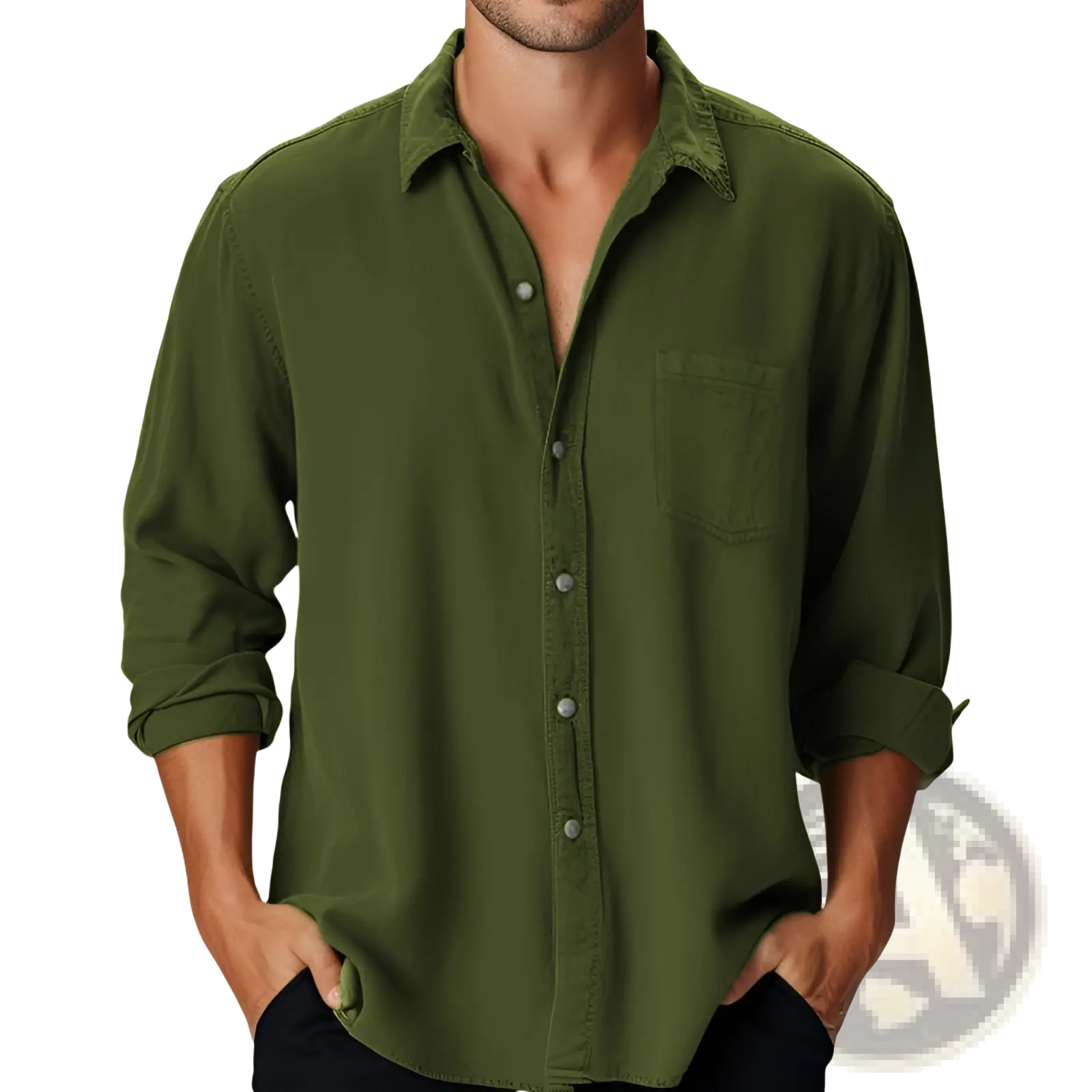 Men's Slim Fit Digital Print Linen Blend Casual Shirt